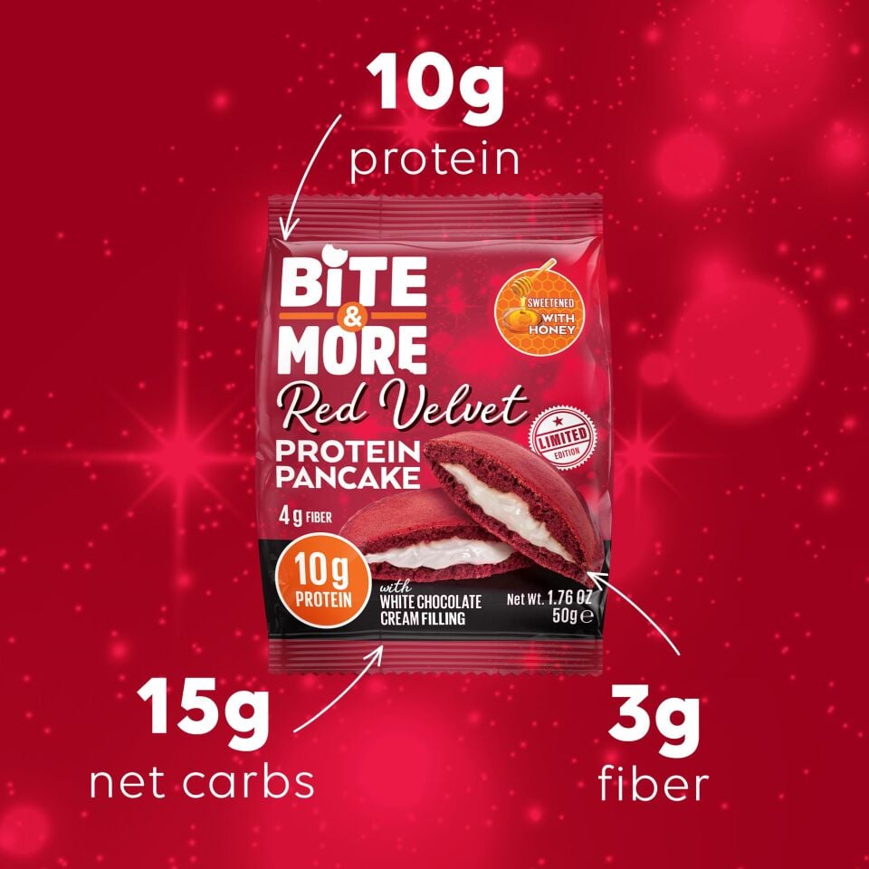 Red Velvet Beyaz Çikolatalı Protein Pankek (50g x12 Adet)