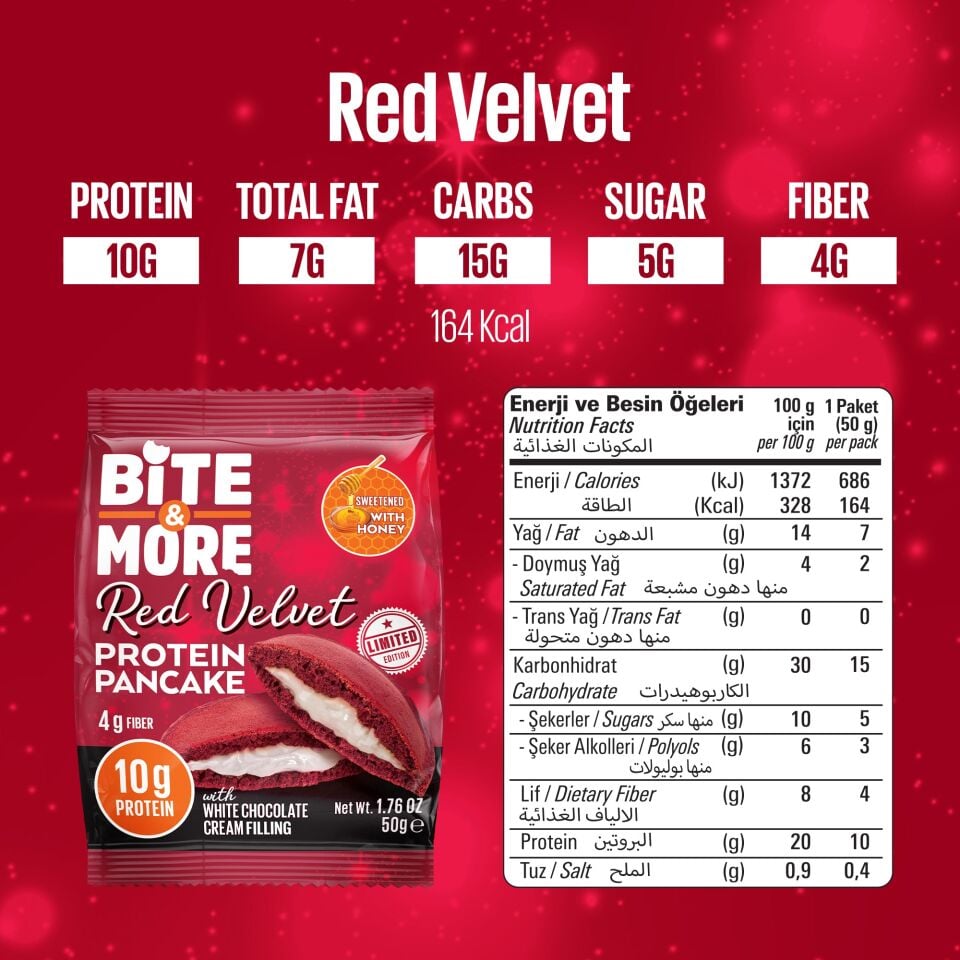 Red Velvet Beyaz Çikolatalı Protein Pankek (50g x12 Adet)