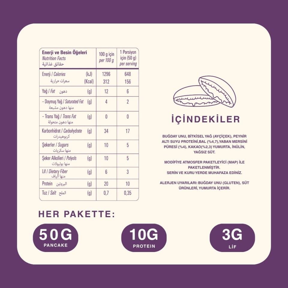 Yaban Mersinli Kakaolu Protein Pankek (50g x12 Adet)