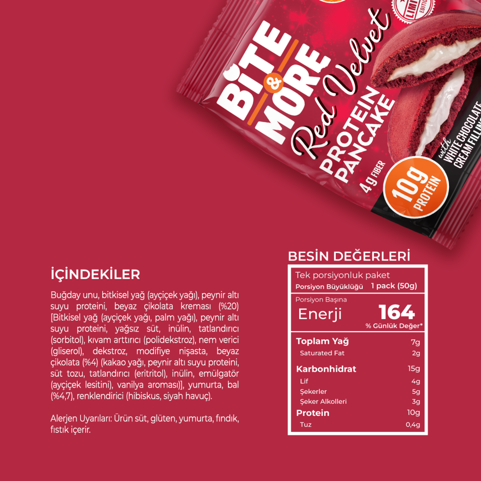 Red Velvet Beyaz Çikolatalı Protein Pankek (50g x12 Adet)