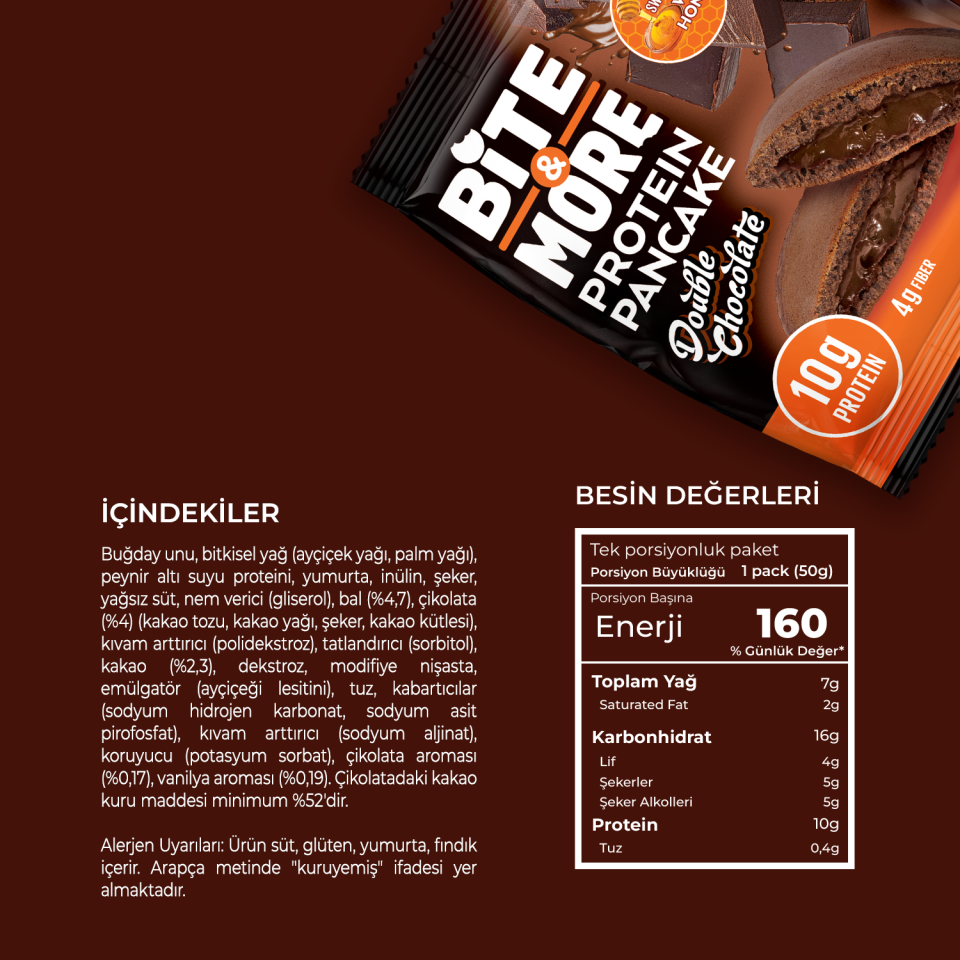 Çift Çikolatalı Kakaolu Protein Pankek (50g x12 Adet)