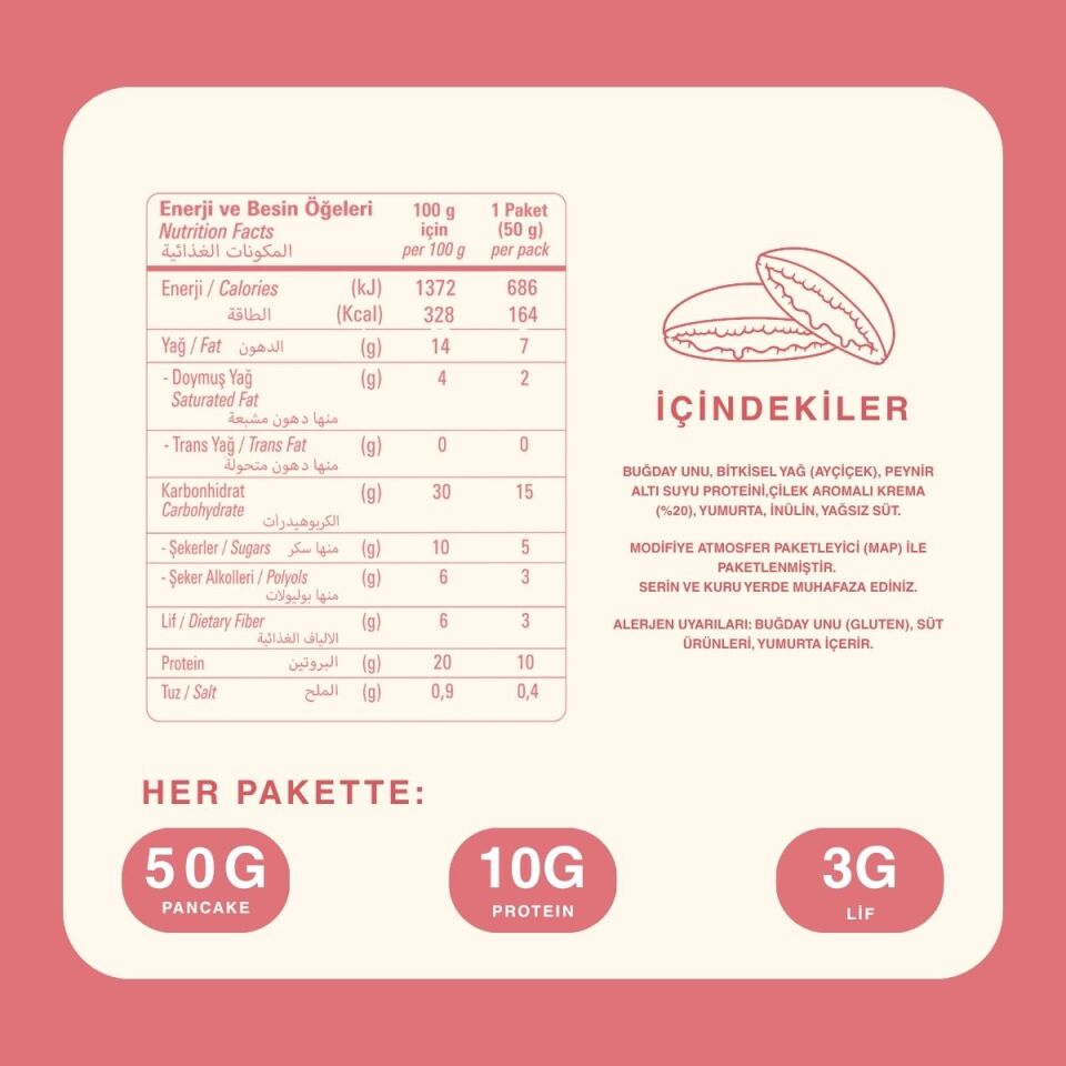 Çilekli Protein Pankek (50g x12 Adet)