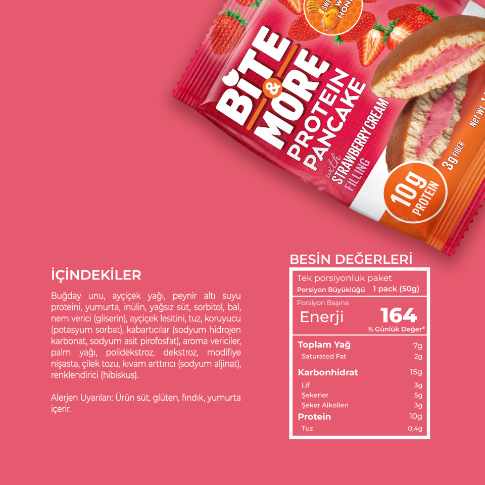 Çilekli Protein Pankek (50g x12 Adet)