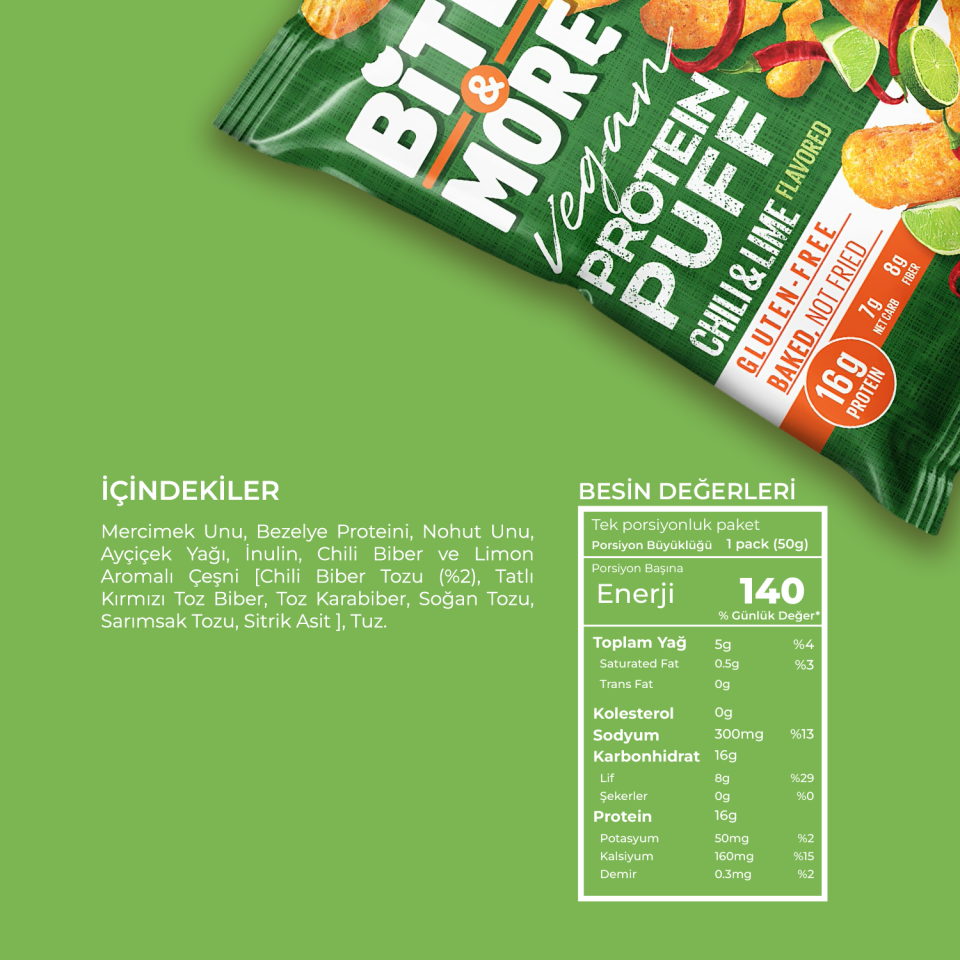 Acı Biber ve Limonlu Vegan Protein Puff (50g)