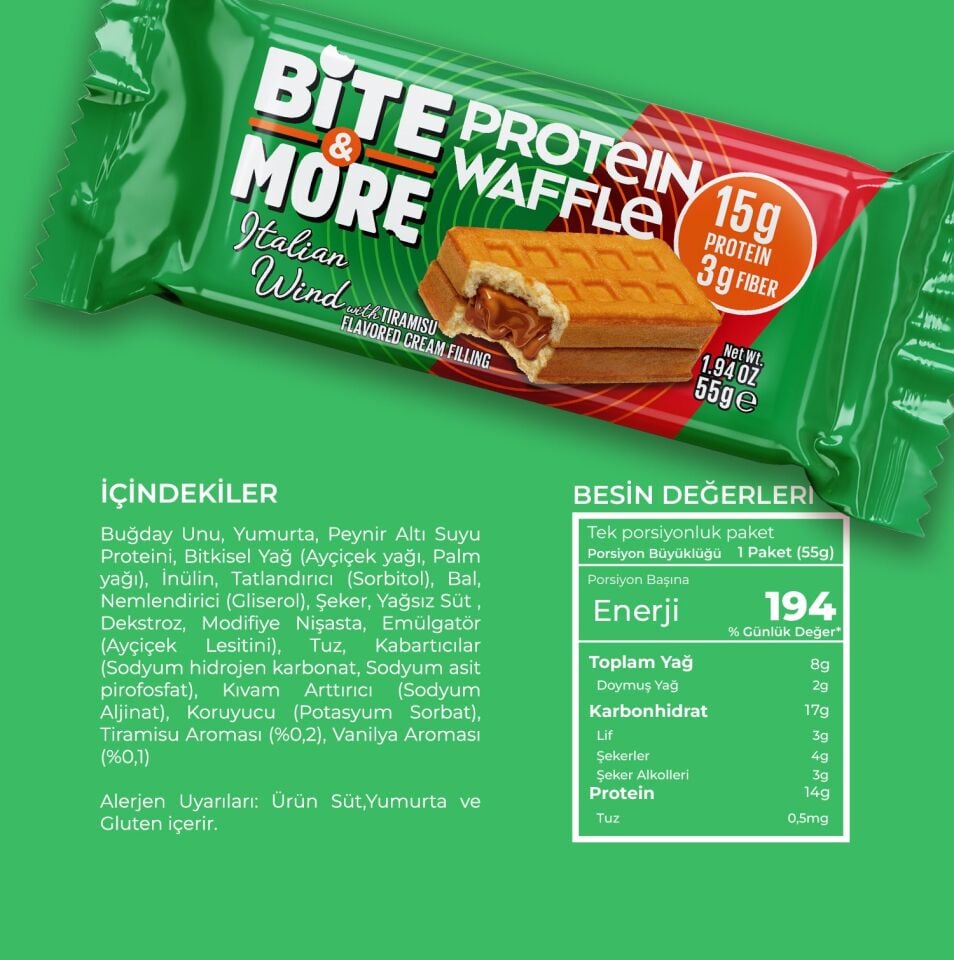 Tiramisu Kremalı Protein Waffle (55g x 12 Adet)