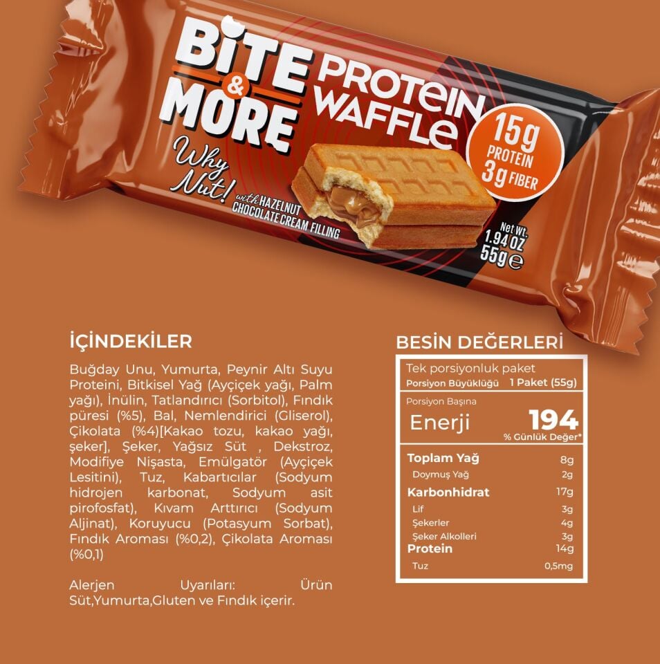 Fındık Kremalı Protein Waffle (55g x 12 Adet)