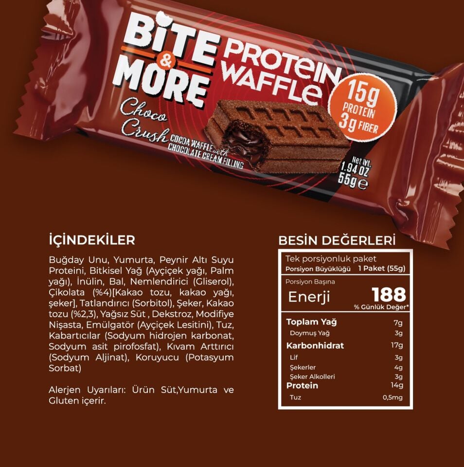 Kakaolu Çikolata Kremalı Protein Waffle (55g x 12 Adet)