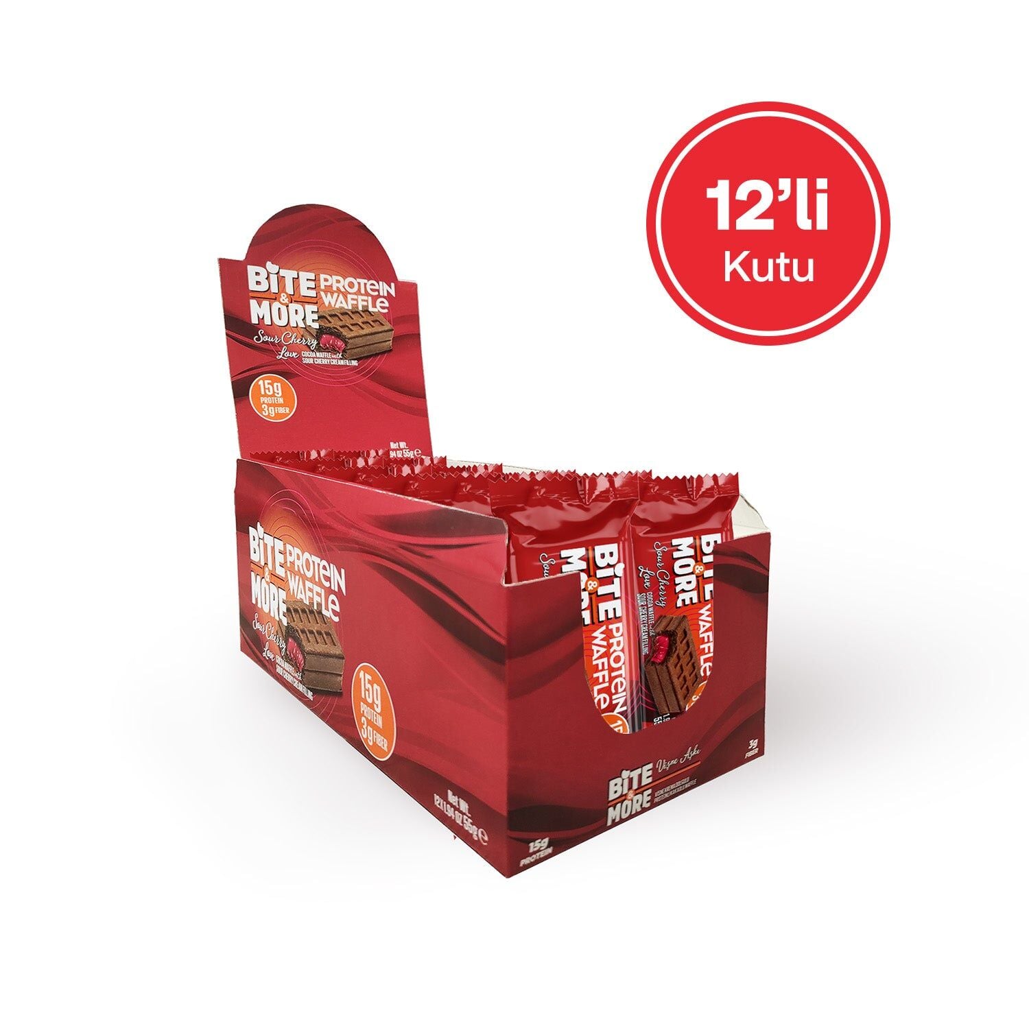Vişne Kremalı Kakaolu Protein Waffle (55g x 12 Adet)