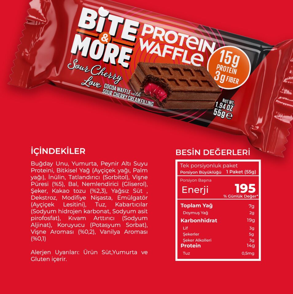 Protein Waffle - Vişneli (55g x 12 Adet)