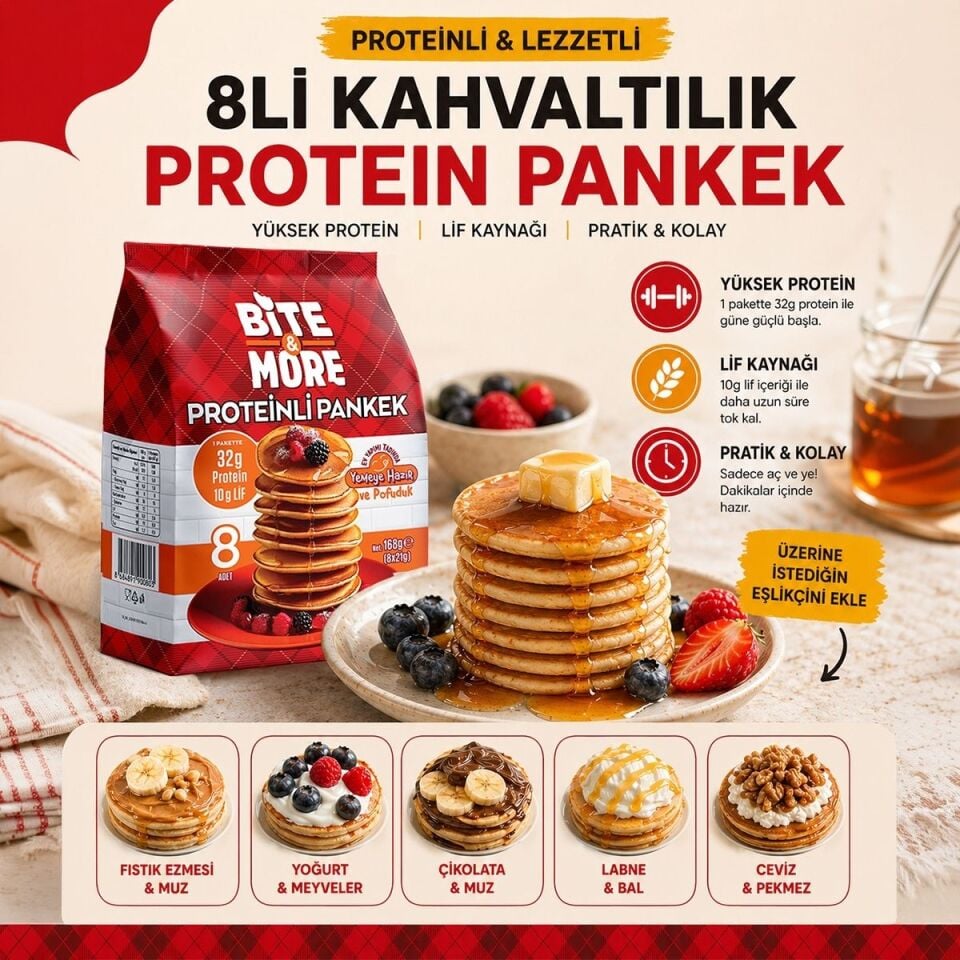 Bite & More Kahvaltılık Protein Pankek 168g (8 Adet)