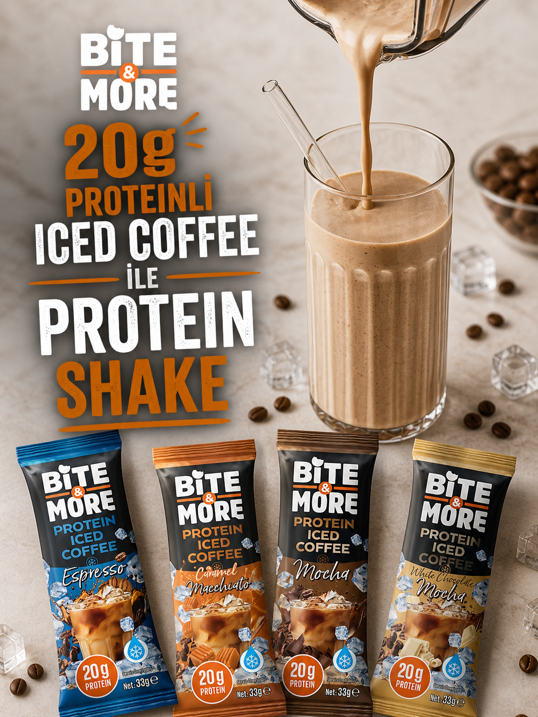 Bite & More 20g Proteinli Iced Coffee ile Protein Shake